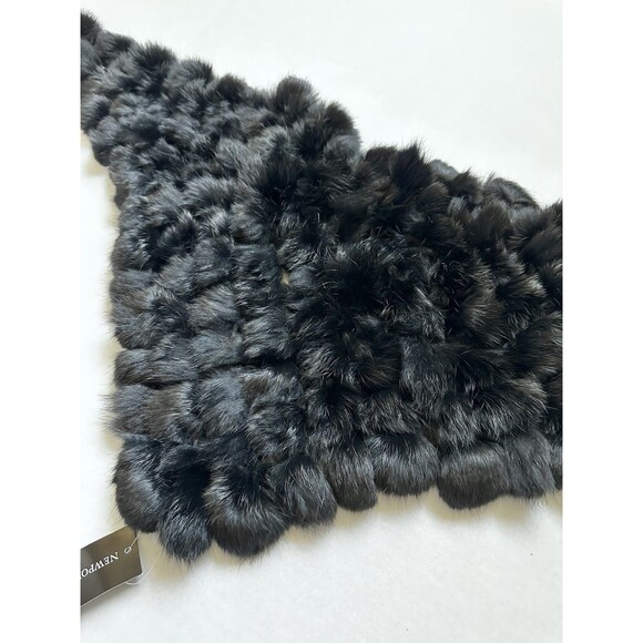 Newport News Rabbit Fur Scarf Vintage Black Pom Pom Shawl New With Tags One Size - Picture 6 of 9